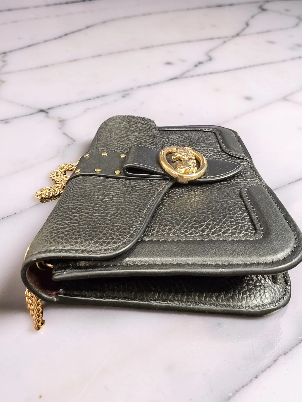 Coach Georgie Crossbody Bag with Rivets Black Leather GUC